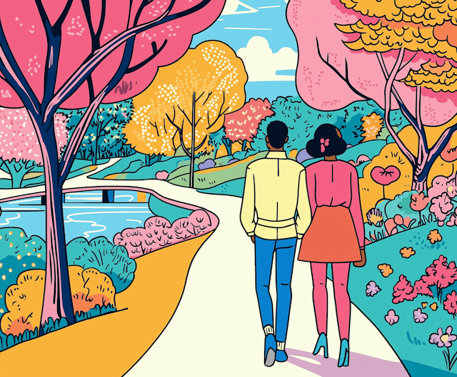 Springtime Park Walk - Illustration