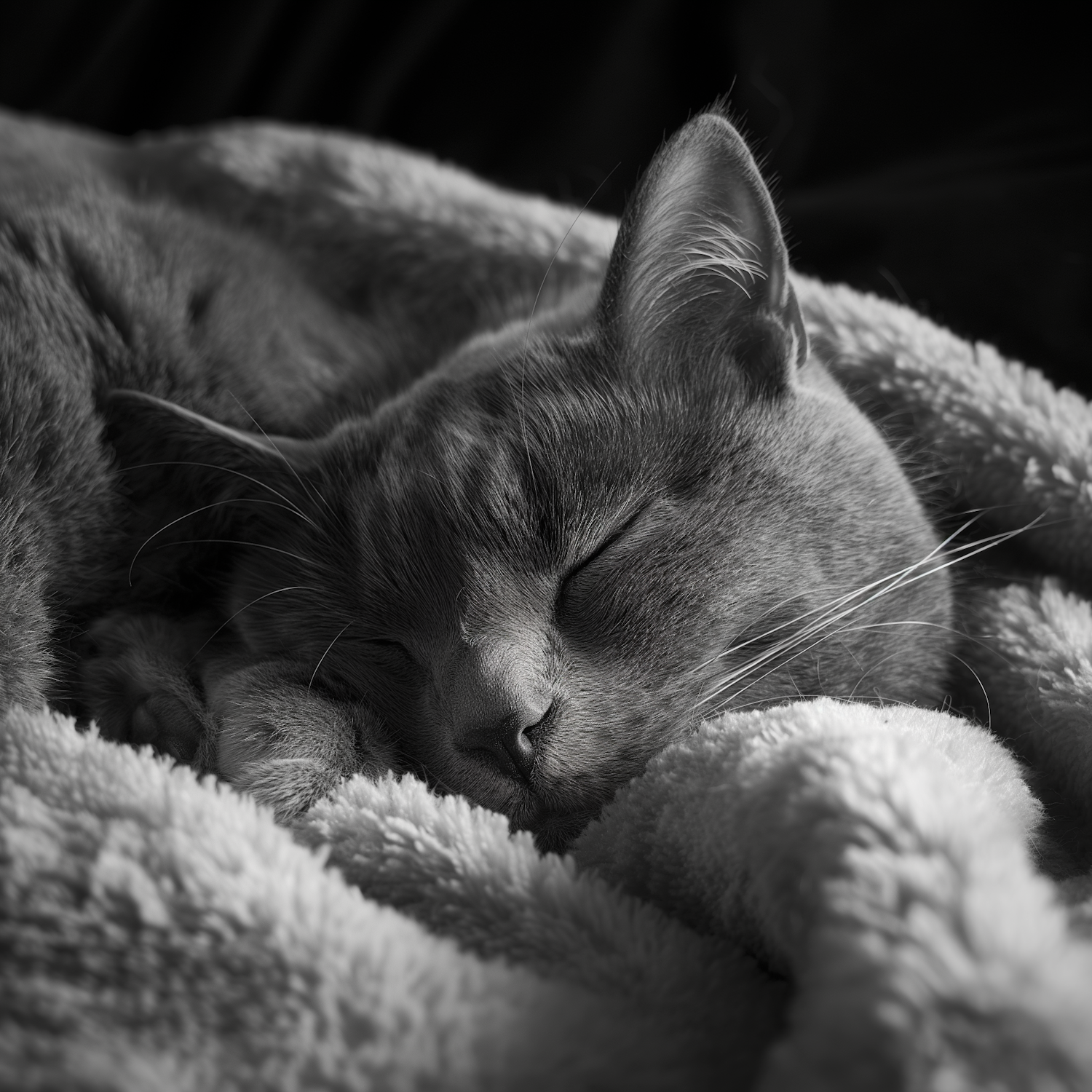 Peaceful Sleeping Cat in Black and White