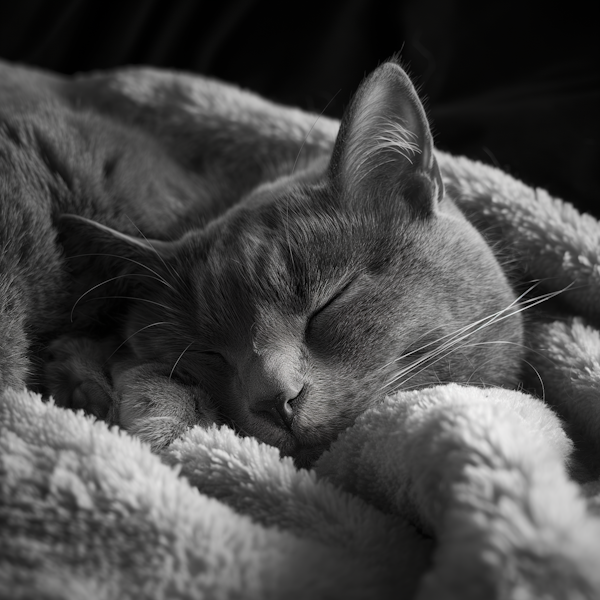 Peaceful Sleeping Cat in Black and White