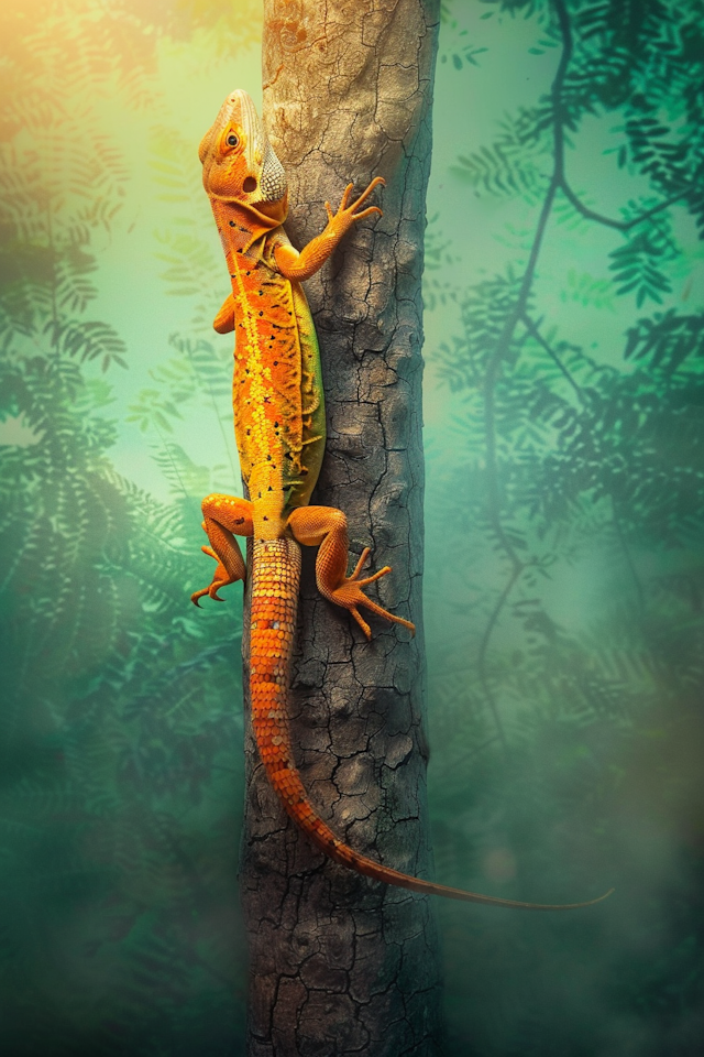 Vibrant Lizard on Tree