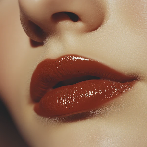 Glossy Red Lips Close-Up
