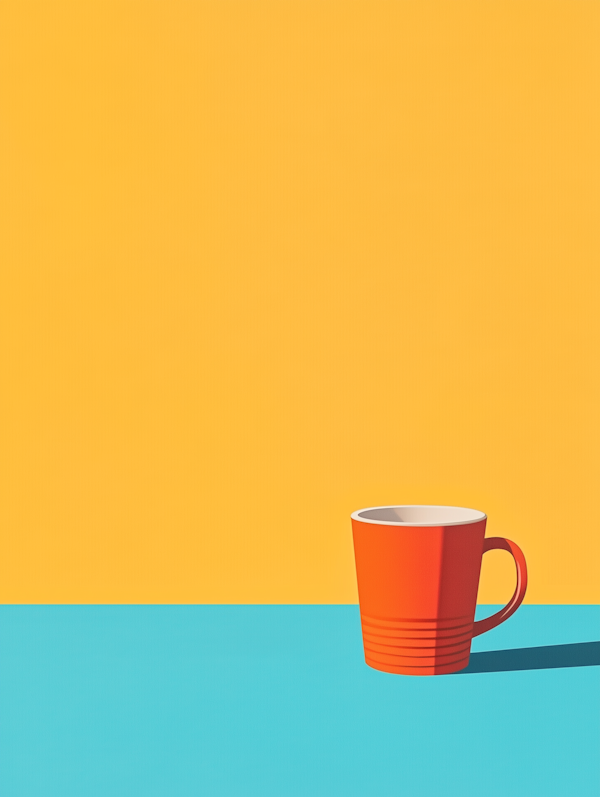 Vibrant Split-Colored Background with Orange Mug