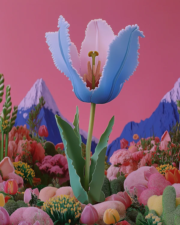 Surreal Blue Flower Landscape