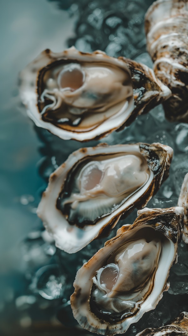 Close-Up of Fresh Oysters on Ice