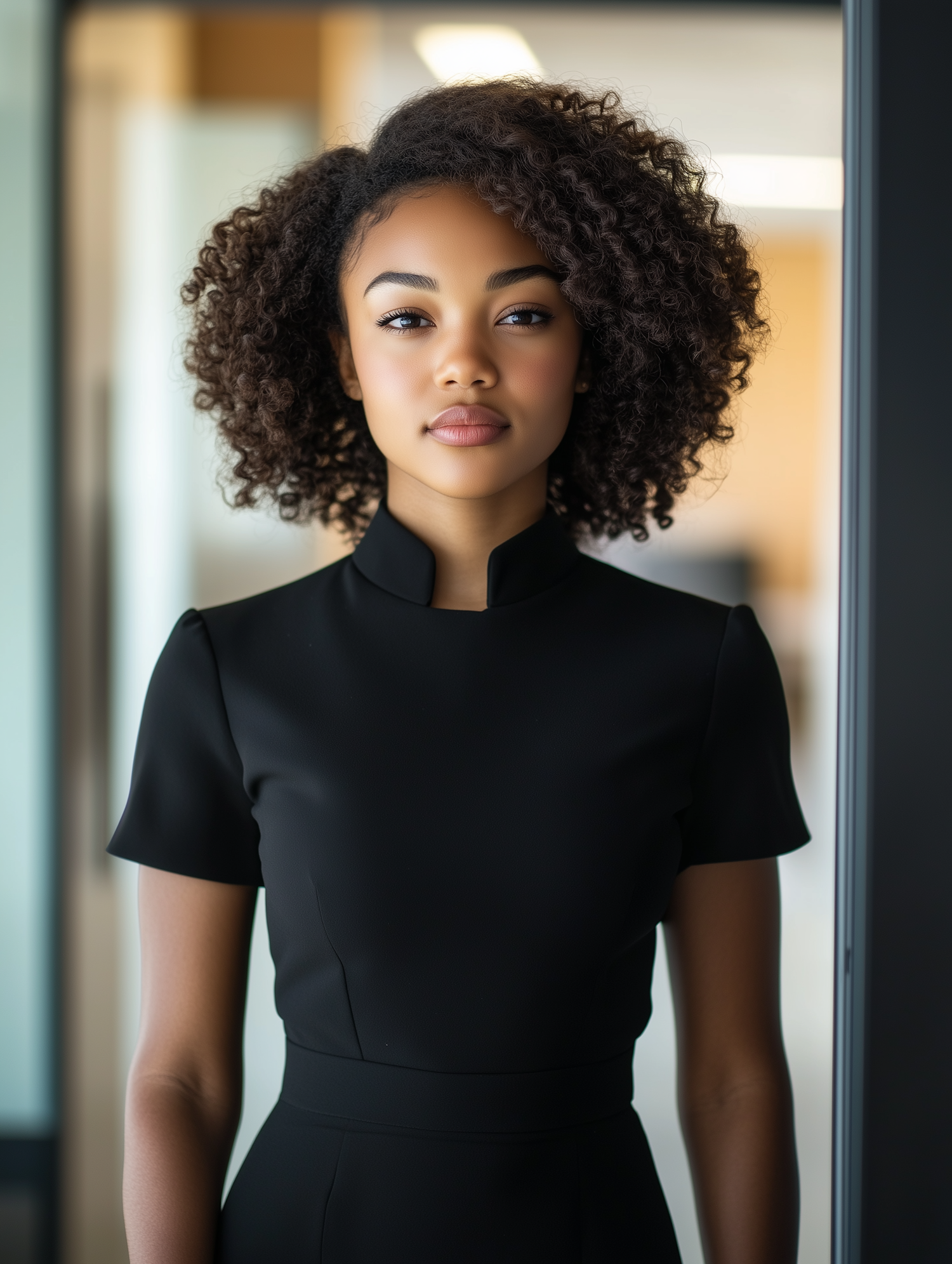 Confident Young Woman in Black Dress