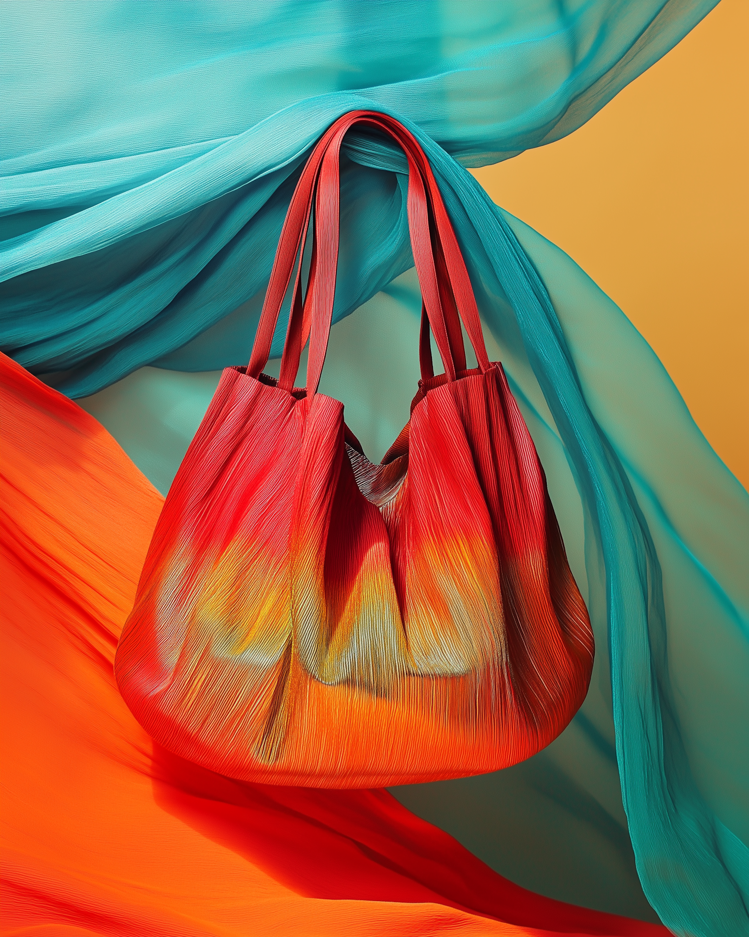 Vibrant Handbag with Flowing Fabric