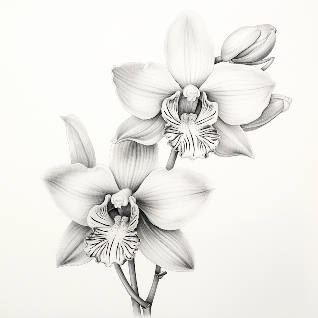 Black and White Orchid Illustration