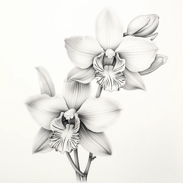 Black and White Orchid Illustration