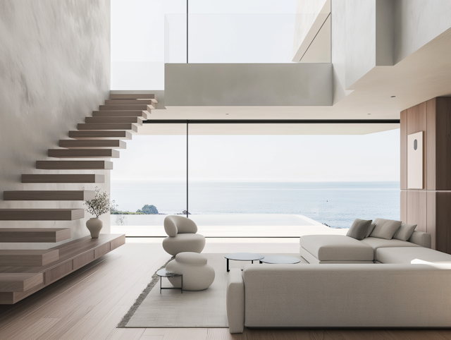 Modern Minimalist Interior with Ocean View