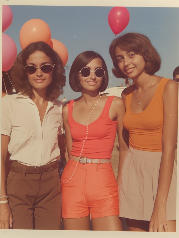 1970s Style Women Sharing a Festive Moment