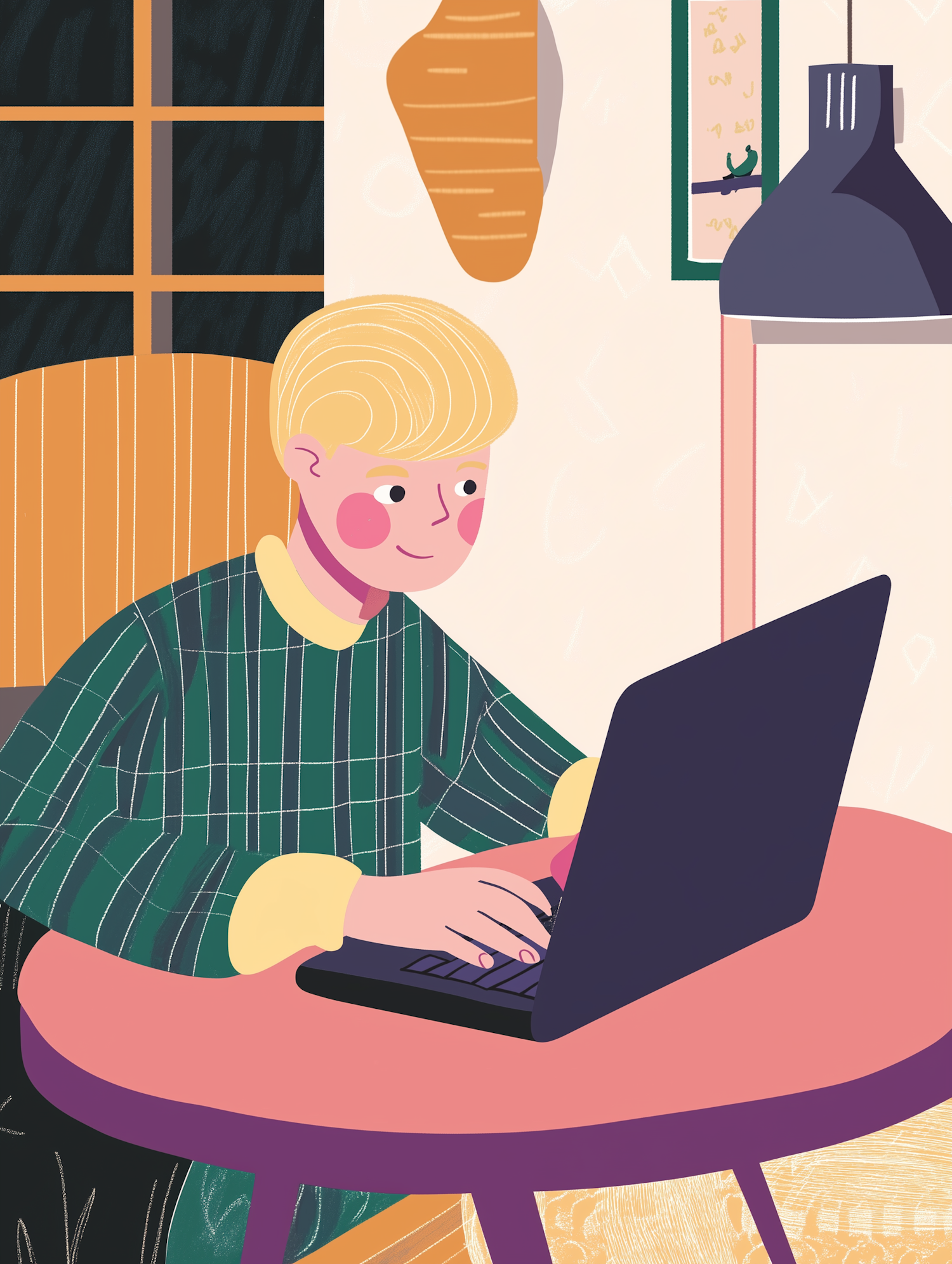 Stylized Illustration of Person Working on Laptop