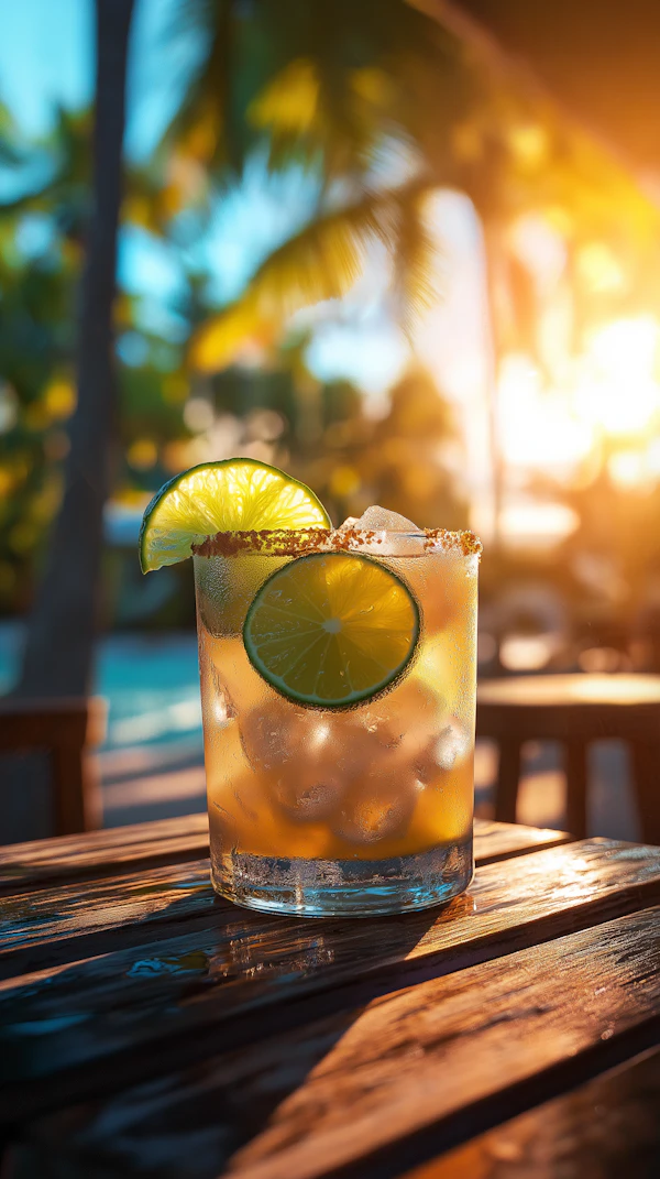 Tropical Cocktail at Sunset
