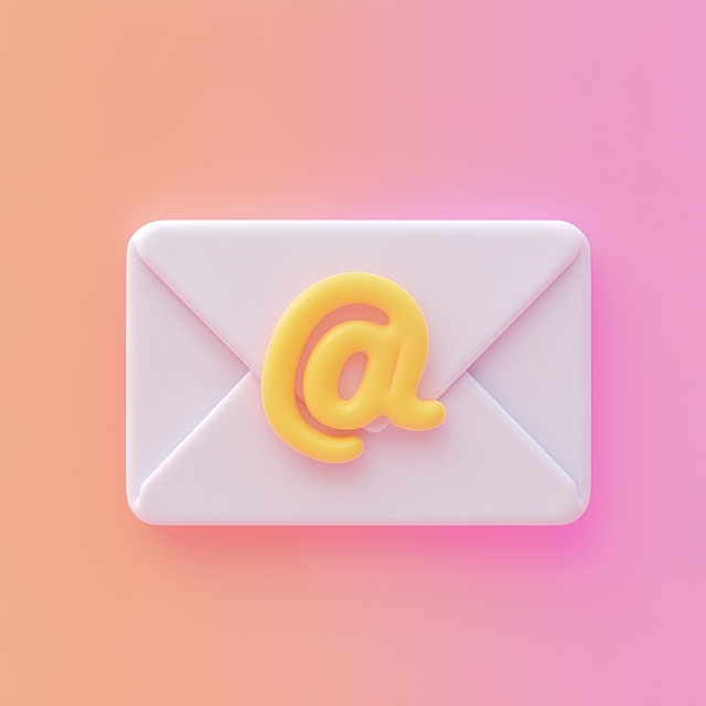 3D Envelope with Gold @ Symbol on Pastel Background