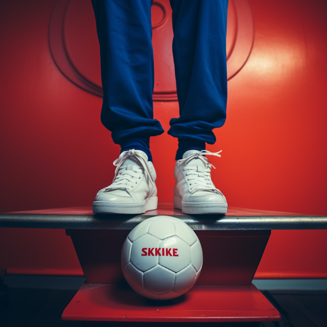 Athletic Poise with Soccer Ball on Red