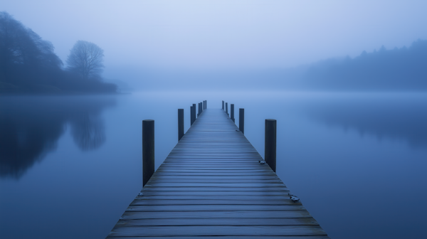 Jetty on misty lake