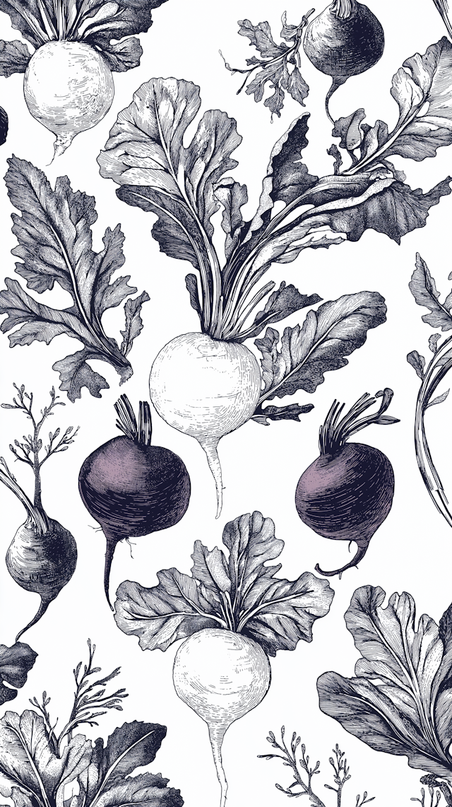 Monochromatic Root Vegetables Illustration