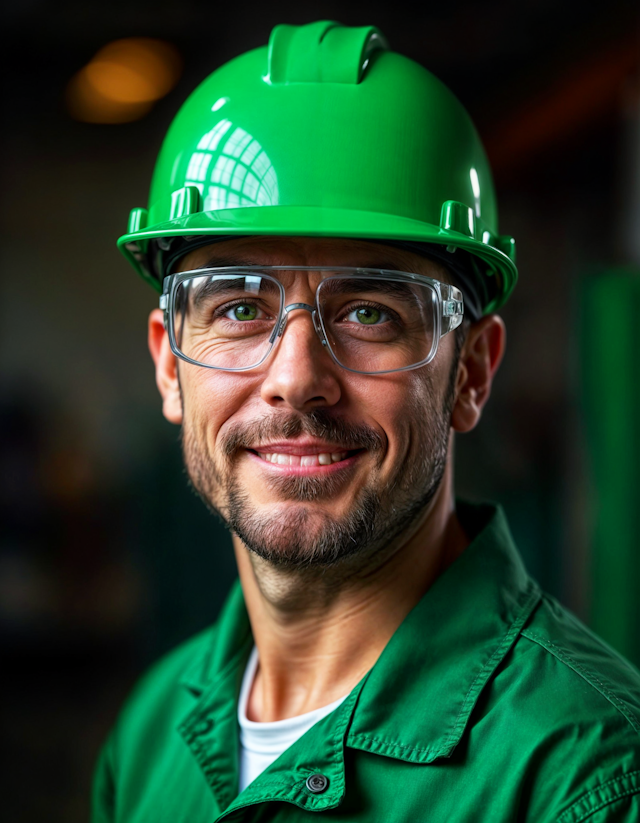 Man in Green Work Attire