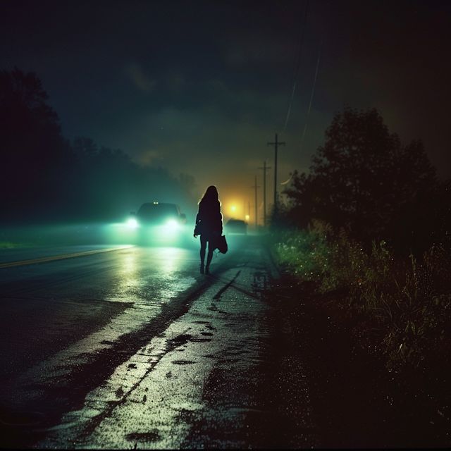 Mysterious Nighttime Road Scene