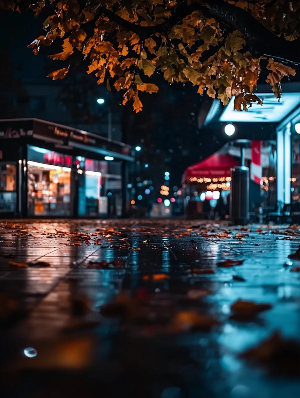 Rainy Autumn Street Scene