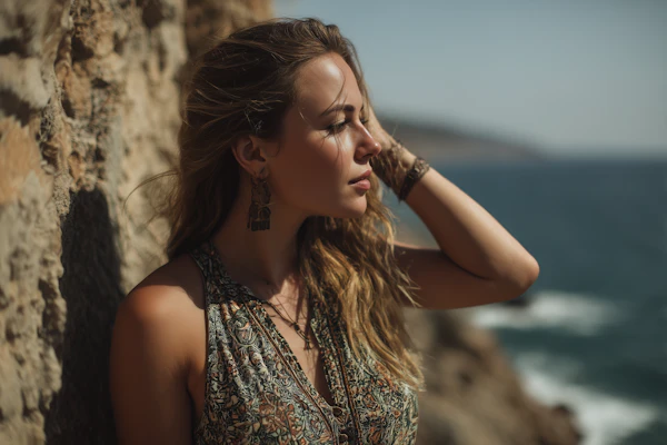 Woman by Coastal Wall