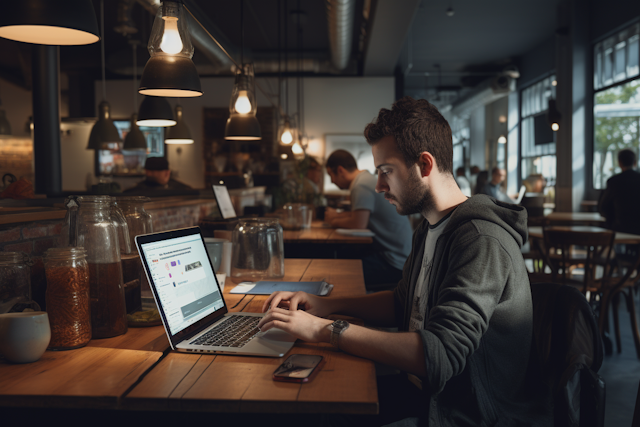 Focused Freelancer at Cozy Cafe