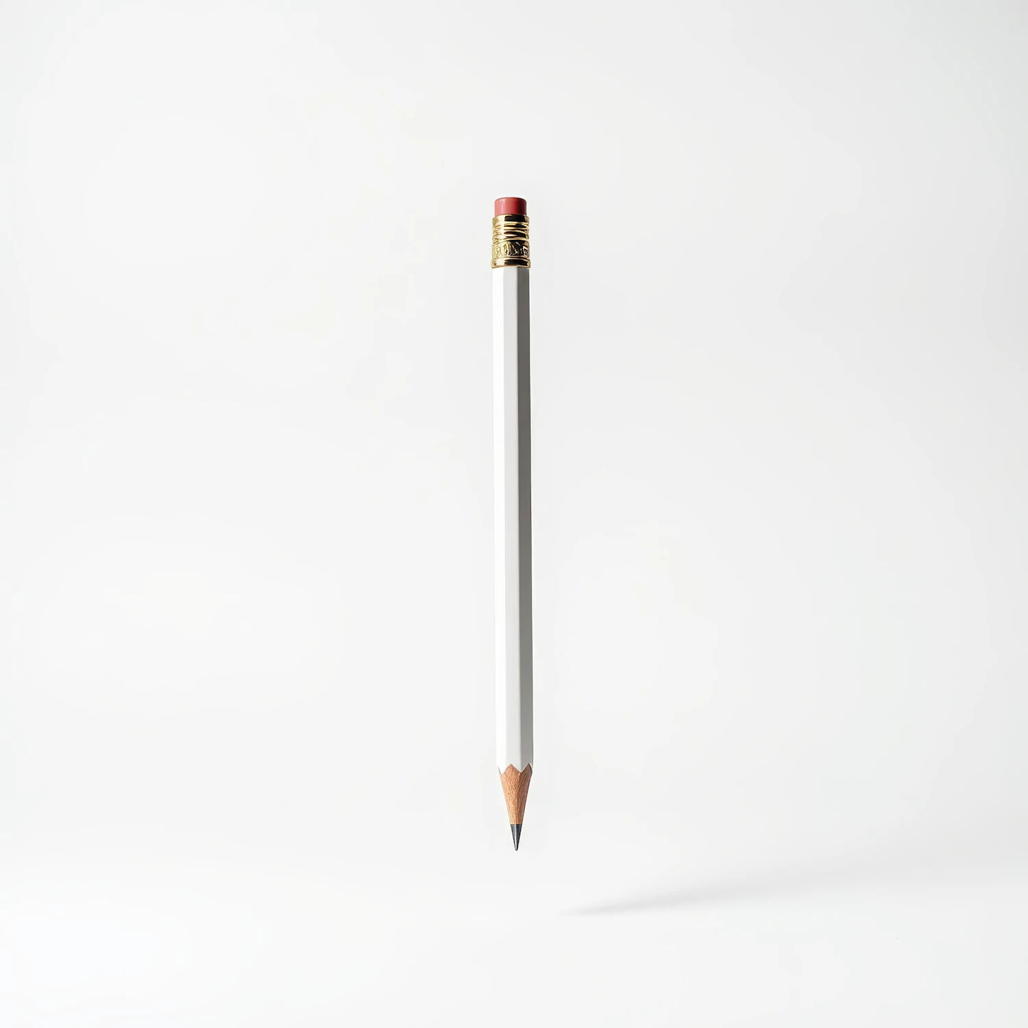 A single white pencil with a pink eraser against a plain background
