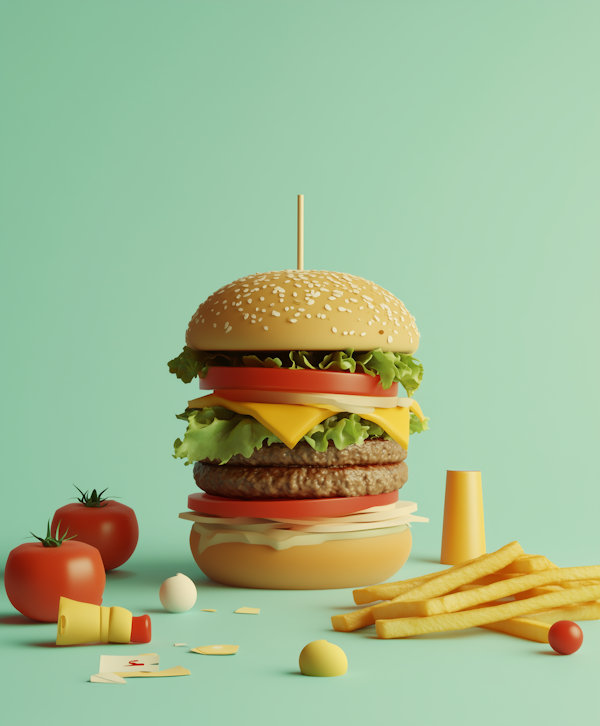 Stylized 3D Hamburger Composition