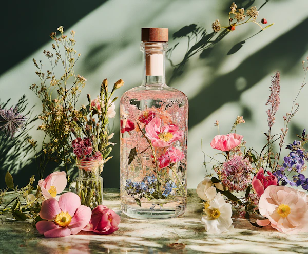 Floral Glass Bottle Arrangement