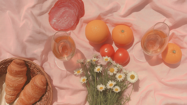 Picnic Setup on Pink Fabric