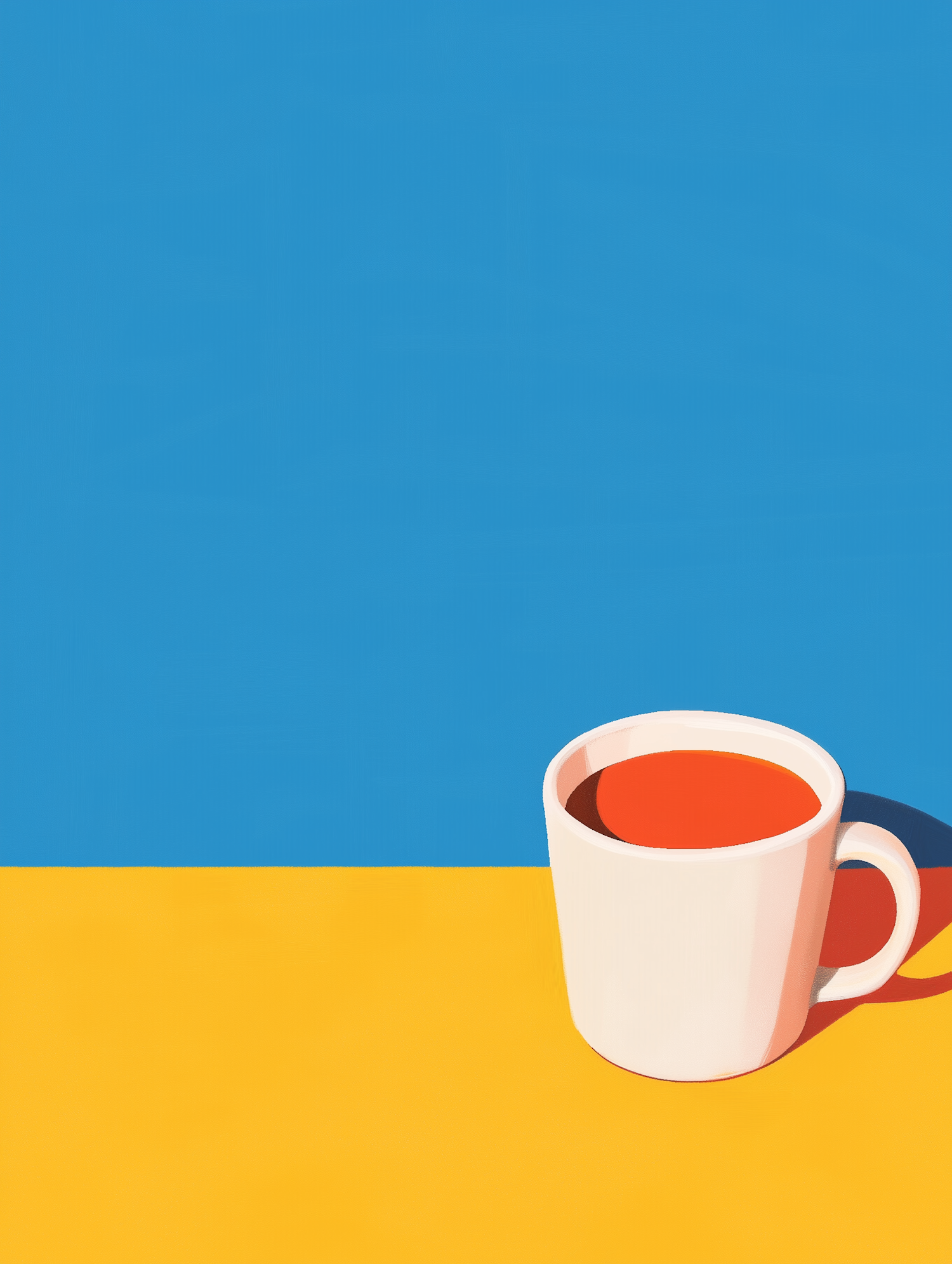 Minimalist Blue and Yellow Composition with White Cup