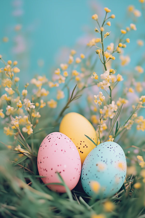 Pastel Easter Eggs in Spring Setting