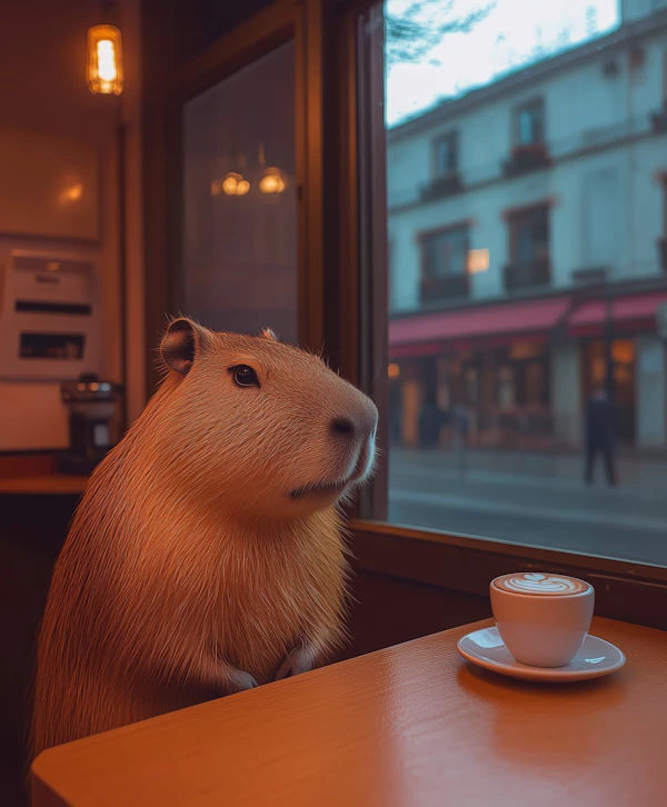 Capybara in Cozy Café