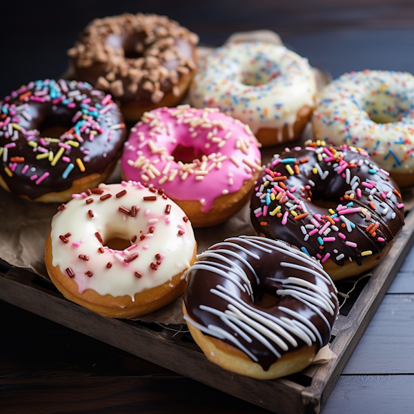 Rustic Tray of Tempting Frosted Donuts