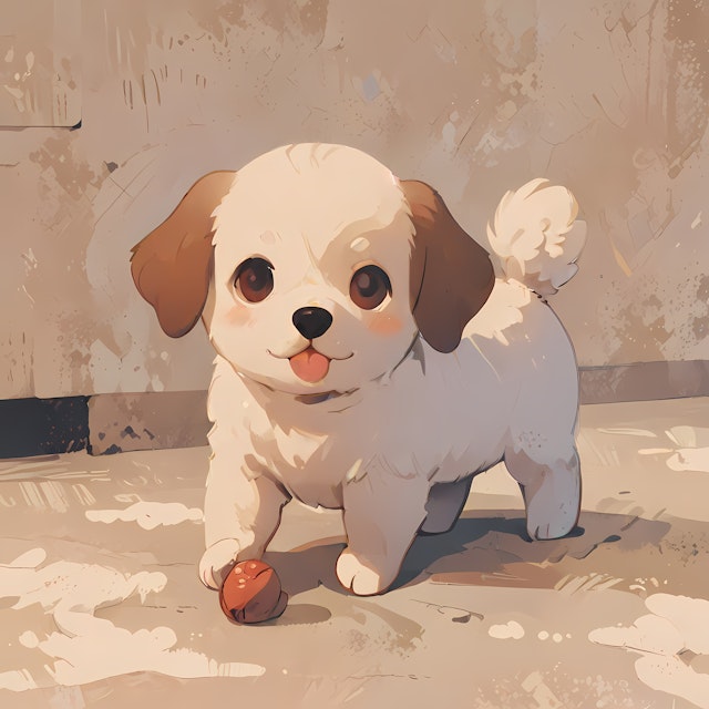 Adorable Cartoon Puppy with Red Ball