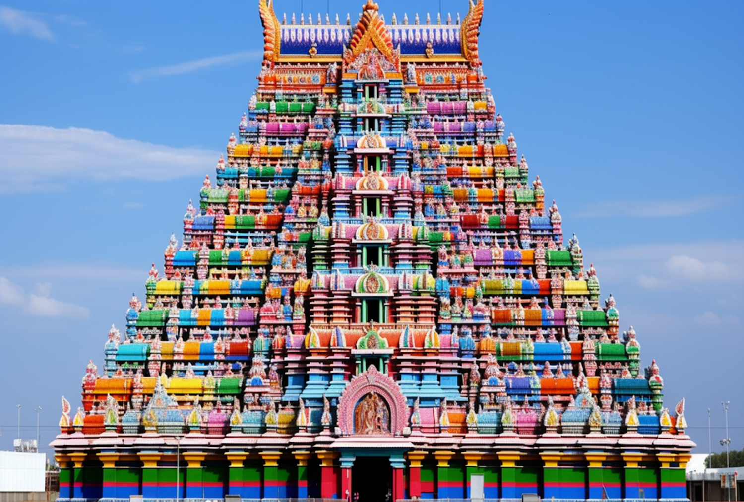 Vibrant Gopuram with Hindu Deities