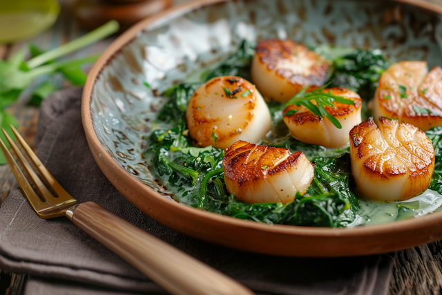 Gourmet Seared Scallops with Spinach