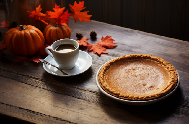 Autumnal Comfort with Pumpkin Pie and Coffee