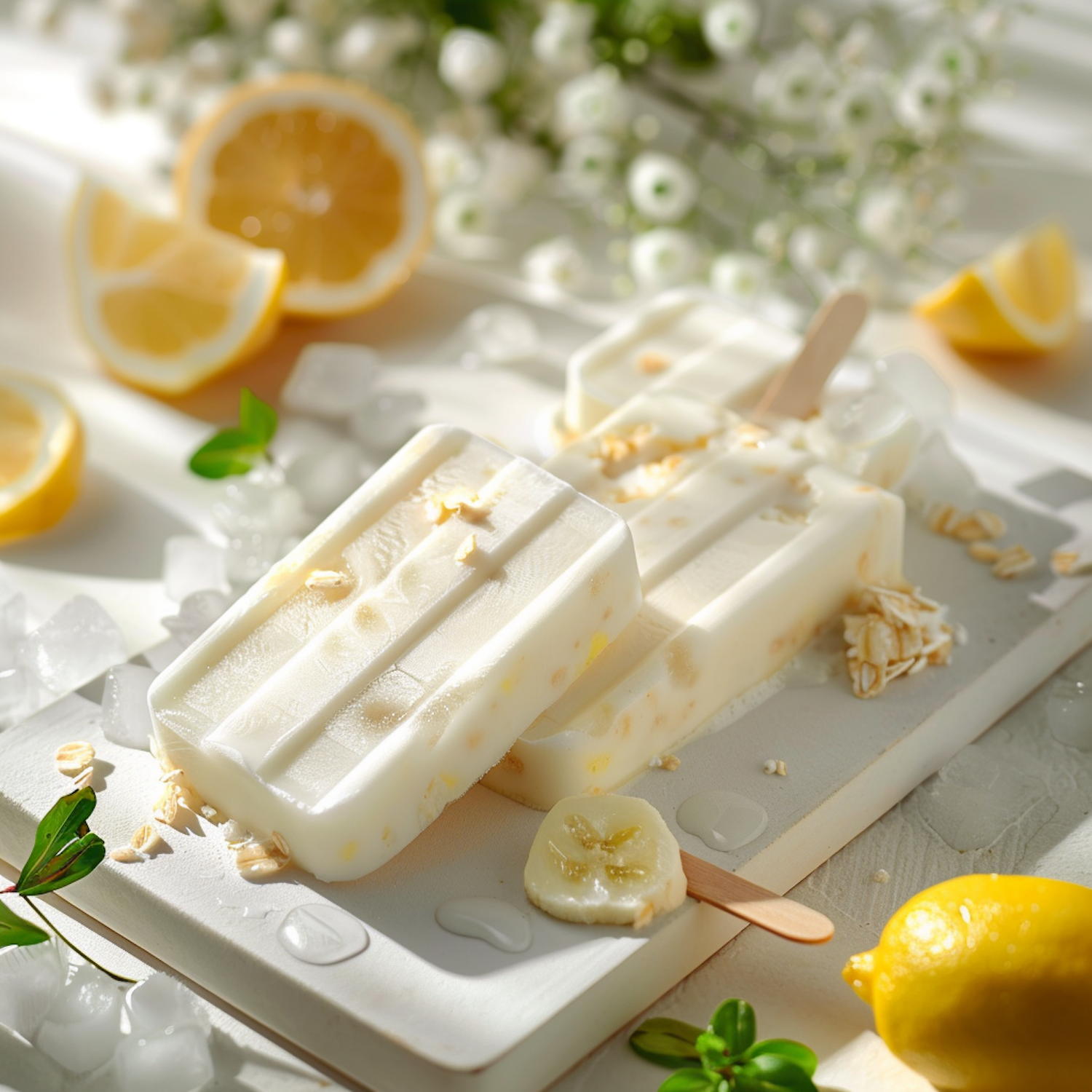 Lemon Popsicles with Banana and Oats