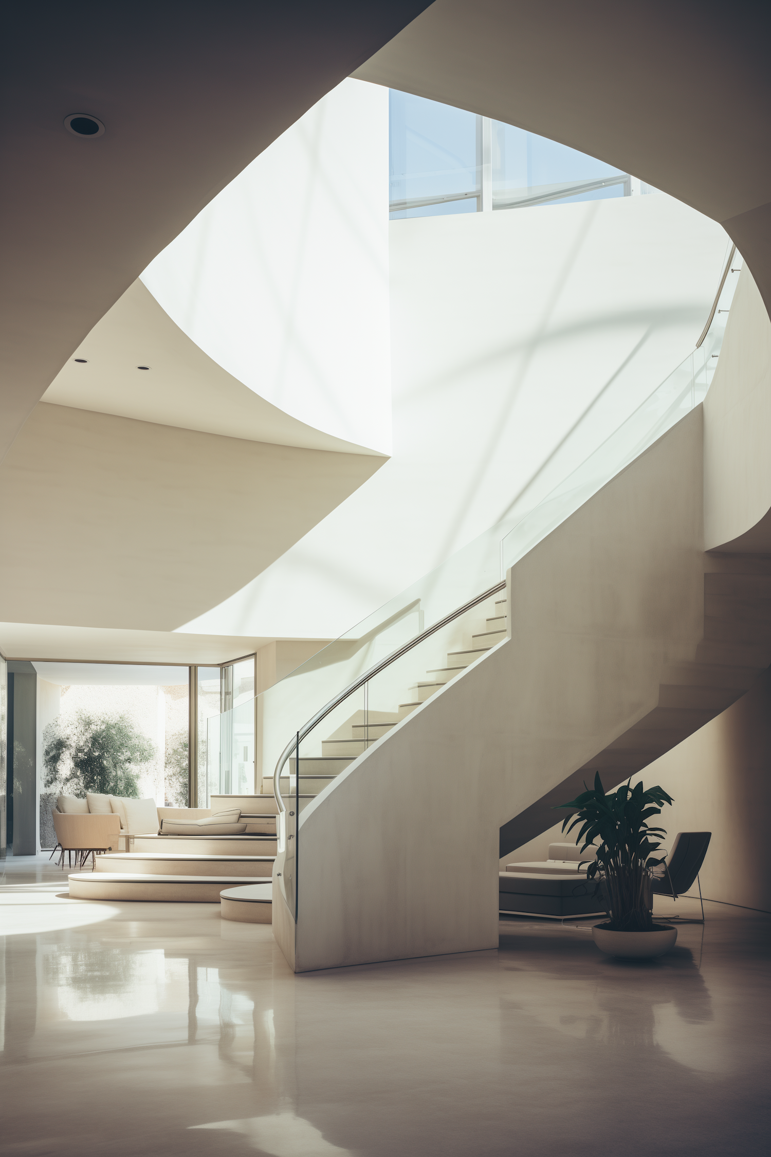 Contemporary Elegance: Minimalist Curved Staircase Interior