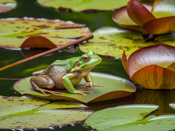 Vibrant Green Frog on a Lily Pad