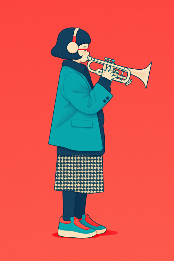 Person Playing Trumpet Against Red Background