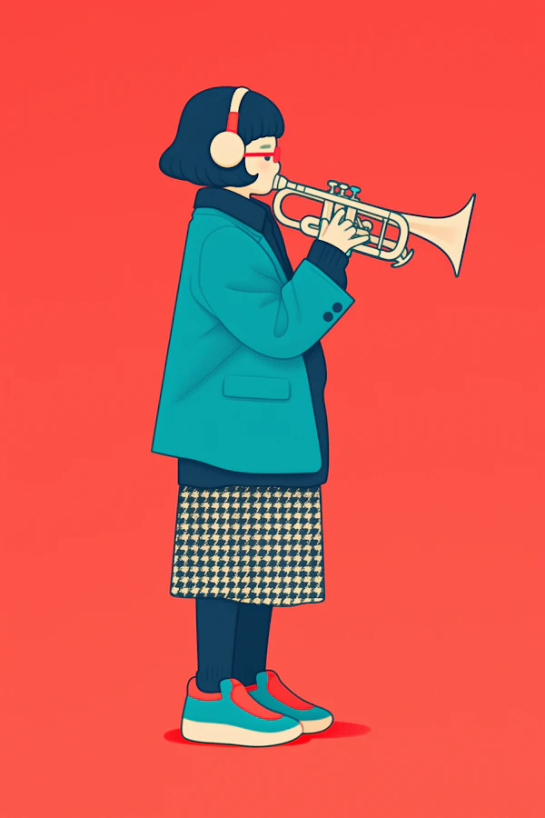 Person Playing Trumpet Against Red Background