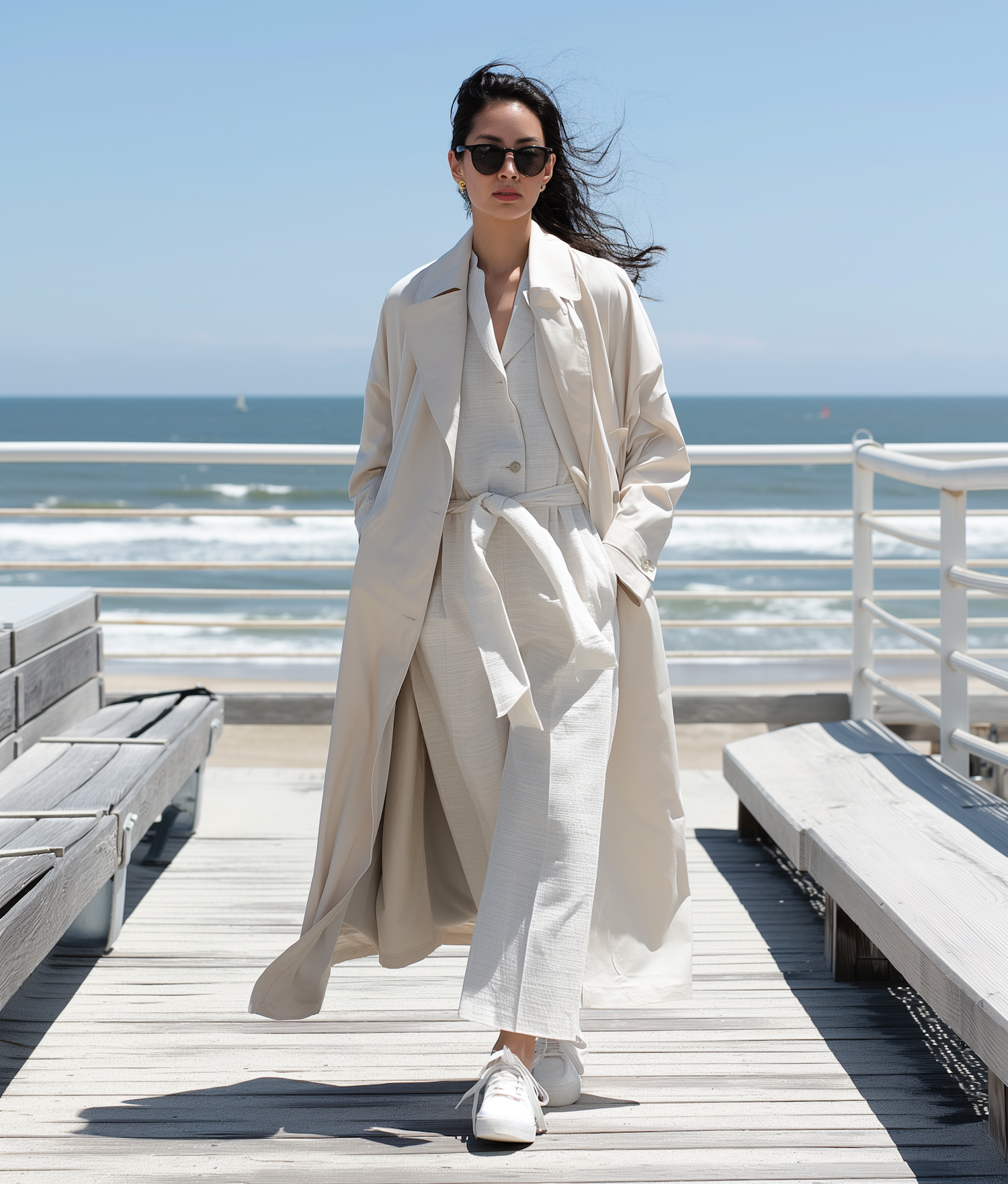 Woman in Chic Outfit on Pier