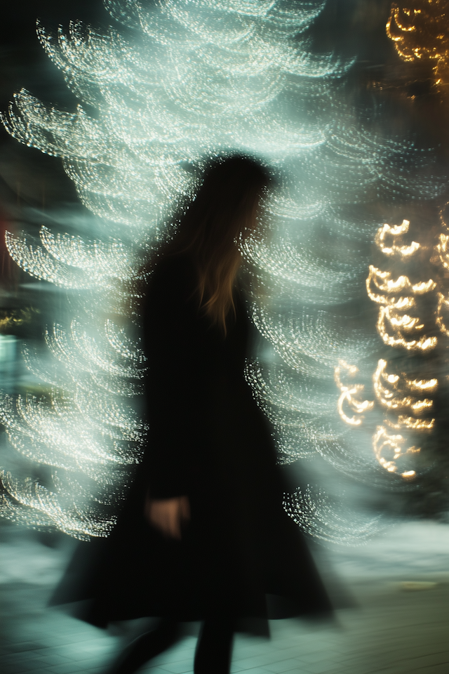 Silhouette Against Festive Lights