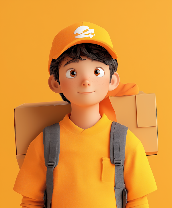 Animated Delivery Boy in Orange