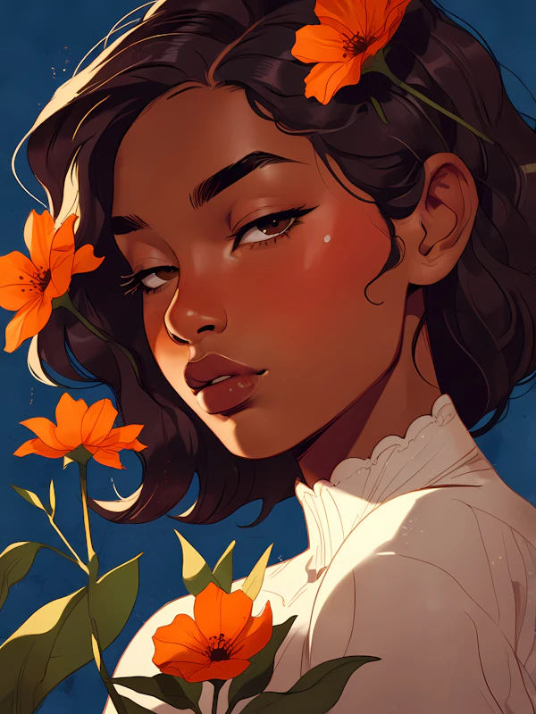 Serene Woman with Flowers