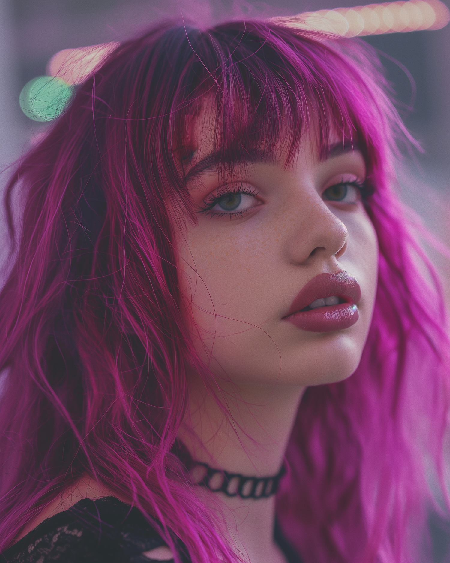 Serene Portrait of a Young Woman with Magenta Hair