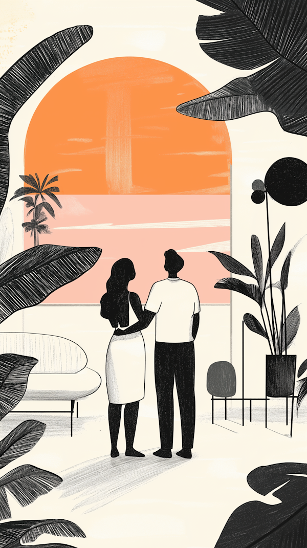 Sunset Couple Illustration