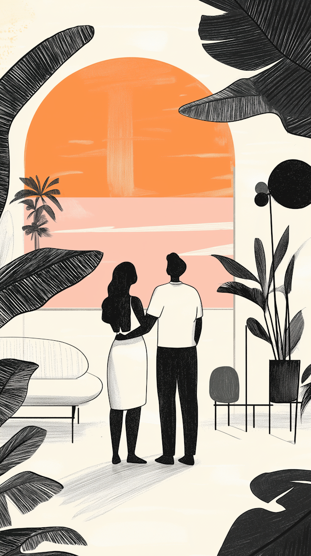 Sunset Couple Illustration