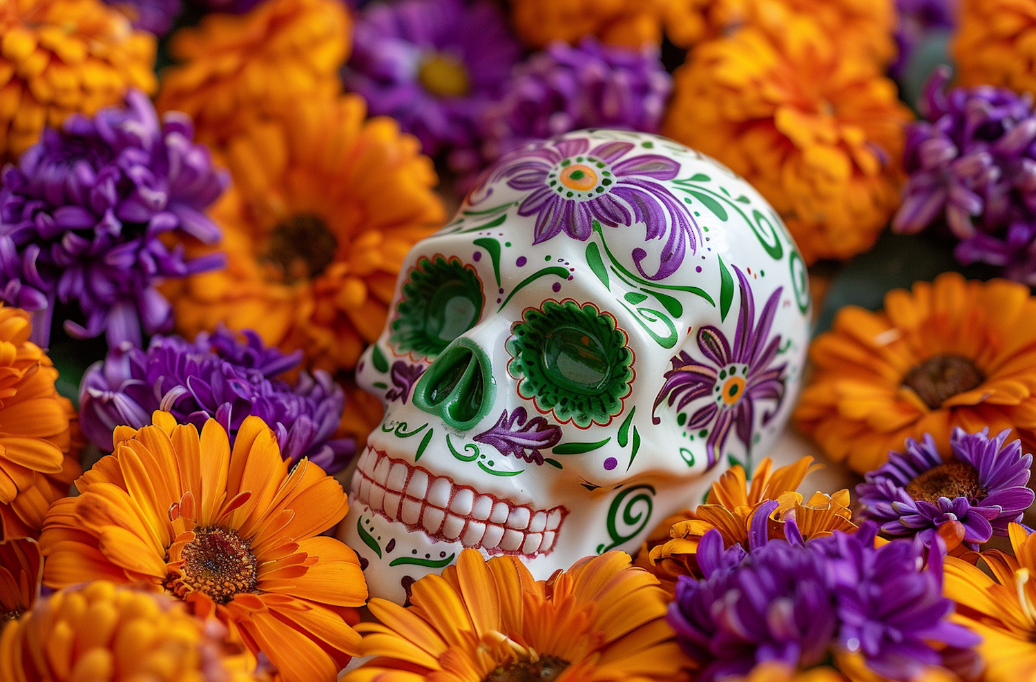 Colorful Calavera with Flowers